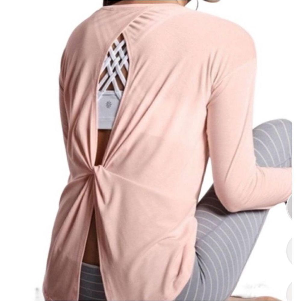 Athleta Blush Pink Essence Twist Back Long Sleeve Crew Neck Athletic Workout Top